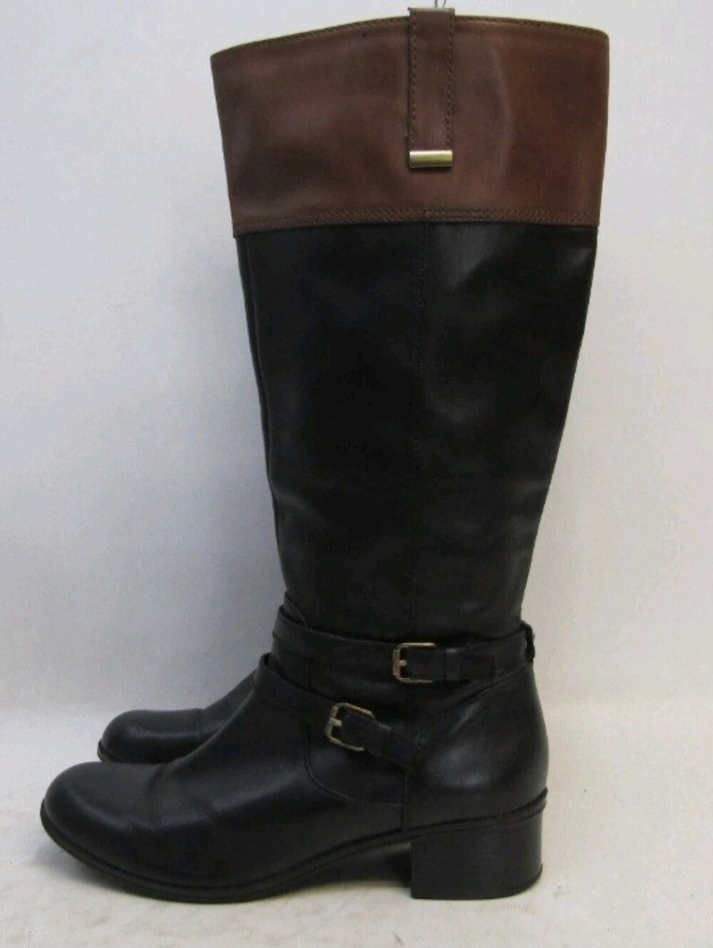 Bandolino Two-Tone Black and Brown Leather Knee-High Riding Boots 10